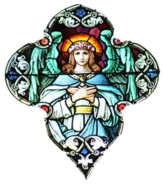 Stained Glass Image of Angel With Crossed Hands