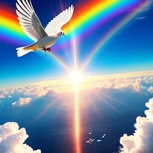 下降的圣灵符号鸽子的彩色玻璃图像